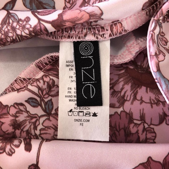 New Onzie Pink Floral Leggings Womens Small Medium High Rise Blush - Picture 4 of 7